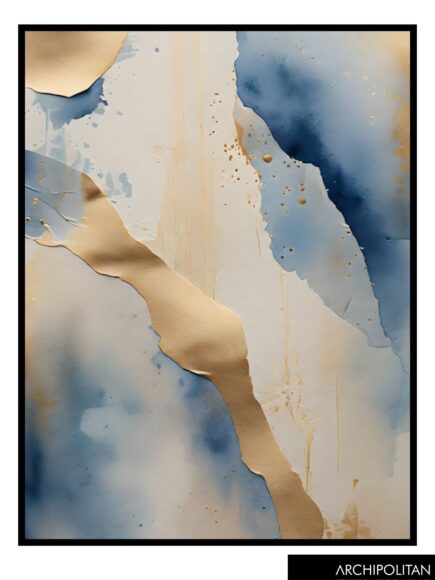 Framed Canvas Print - Abstract Blue & Gold - 1