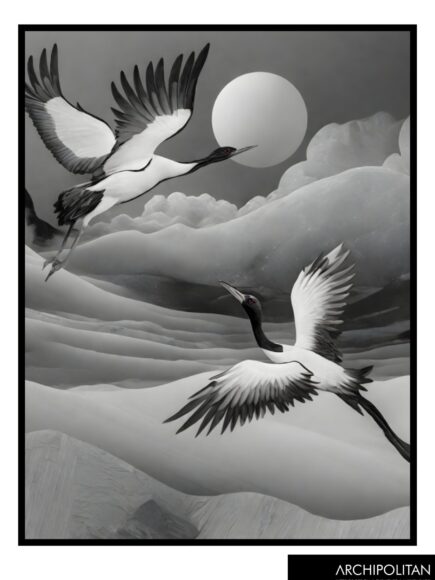 Framed Canvas Print - Stork In Flight 3