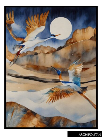 Framed Canvas Print - Stork In Flight 5