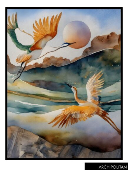 Framed Canvas Print - Stork In Flight 7