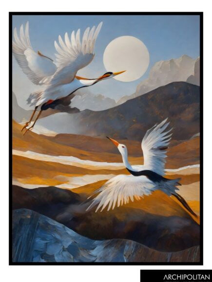 Framed Canvas Print - Stork In Flight 8