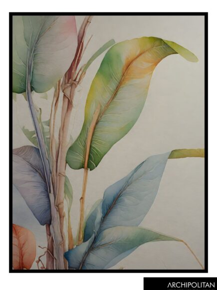 Framed Canvas Print - Tropical Leaf Watercolour 1