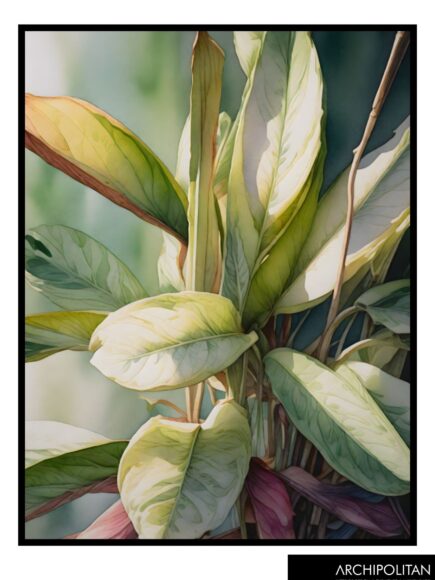 Framed Canvas Print - Tropical Leaf Watercolour 2