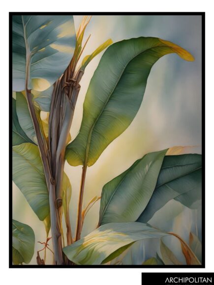 Framed Canvas Print - Tropical Leaf Watercolour 3