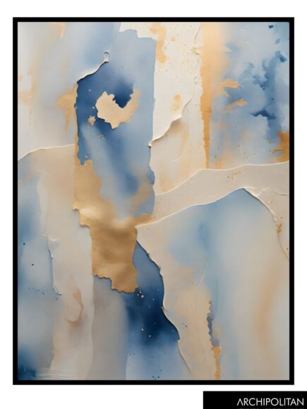 Framed Canvas Print - Abstract Blue & Gold - 2