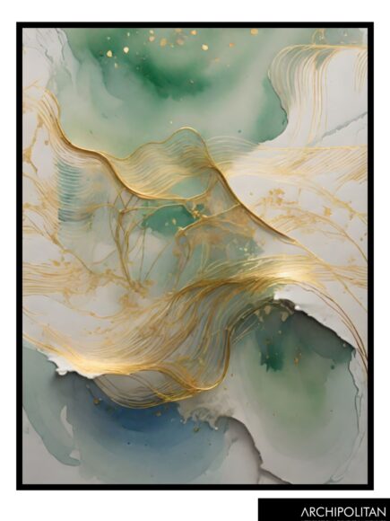 Framed Canvas Print - Abstract Green & Gold 1