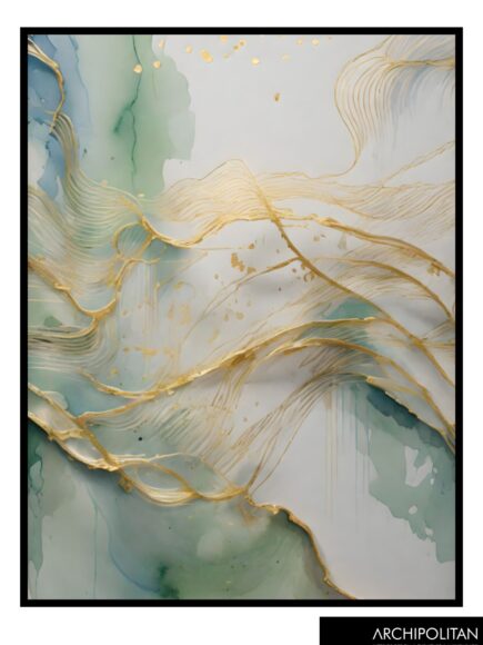 Framed Canvas Print - Abstract Green & Gold 2