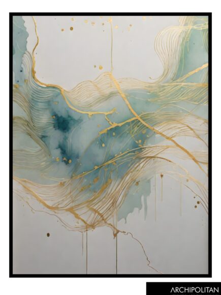 Framed Canvas Print - Abstract Green & Gold 3