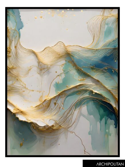 Framed Canvas Print - Abstract Green & Gold 4