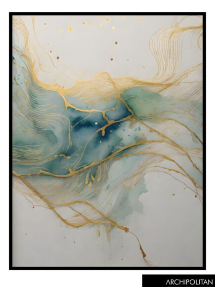 Framed Canvas Print - Abstract Green & Gold 5