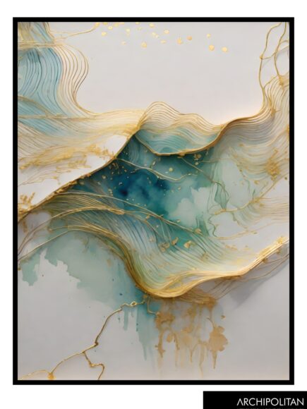 Framed Canvas Print - Abstract Green & Gold 6