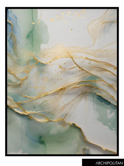 Framed Canvas Print - Abstract Green & Gold 8