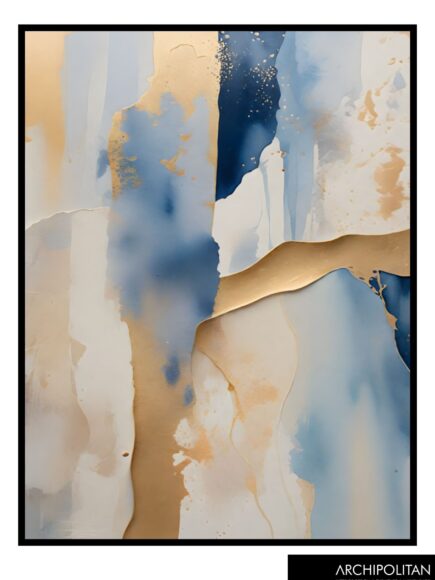 Framed Canvas Print - Abstract Blue & Gold - 3