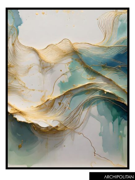 Framed Canvas Print - Abstract Green & Gold 7