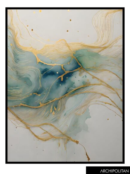 Framed Canvas Print - Abstract Green & Gold 9