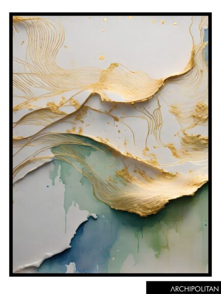 Framed Canvas Print - Abstract Green & Gold 10