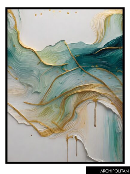 Framed Canvas  Print - Abstract Green & Gold 11