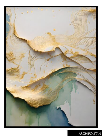 Framed Canvas Print - Abstract Grenn & Gold 12