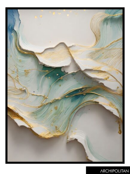 Framed Canvas Print - Abstract Green & Gold 14