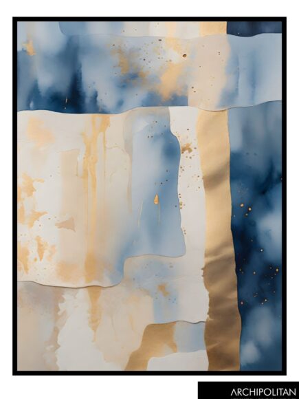 Framed Canvas Print - Abstract Blue & Gold - 4