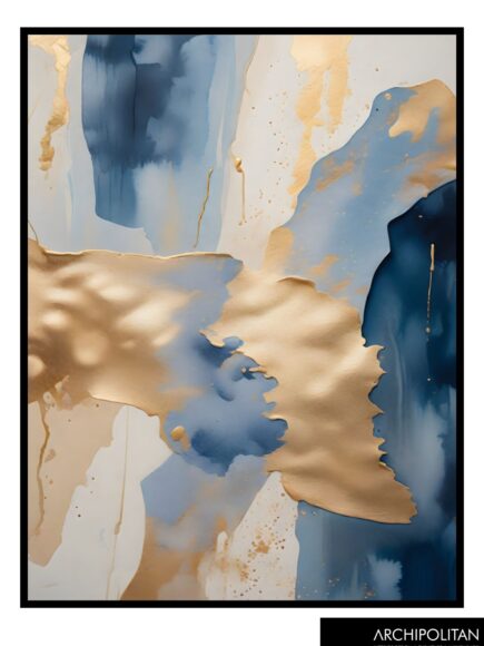 Framed Canvas Print - Abstract Blue & Gold - 5