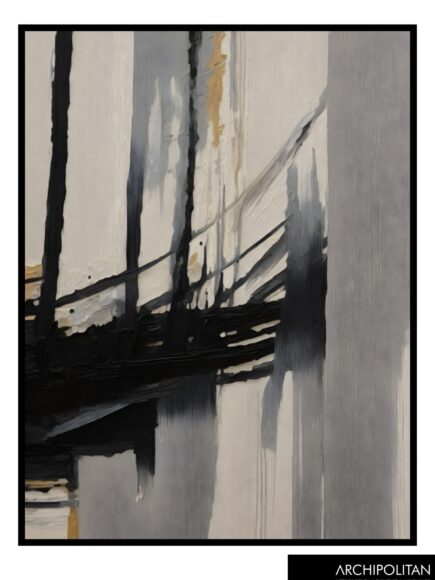 Framed Canvas Print - Black And Grey Line Abstract 1