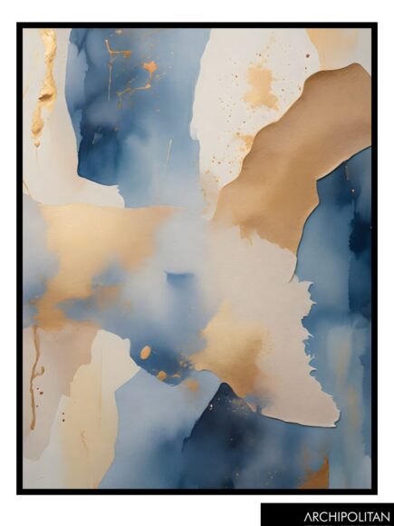 Framed Canvas Print - Abstract Blue & Gold - 6