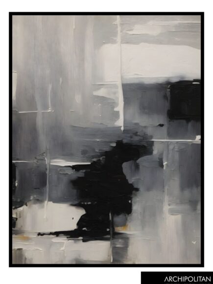 Framed Canvas Print - Black And Grey Line Abstract 2