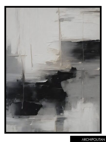 Framed Canvas Print - Black And Grey Line Abstract  3