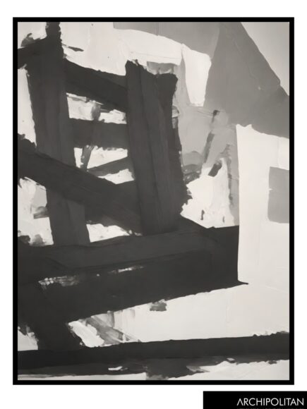 Framed Canvas Print - Black And Grey Line Abstract  4