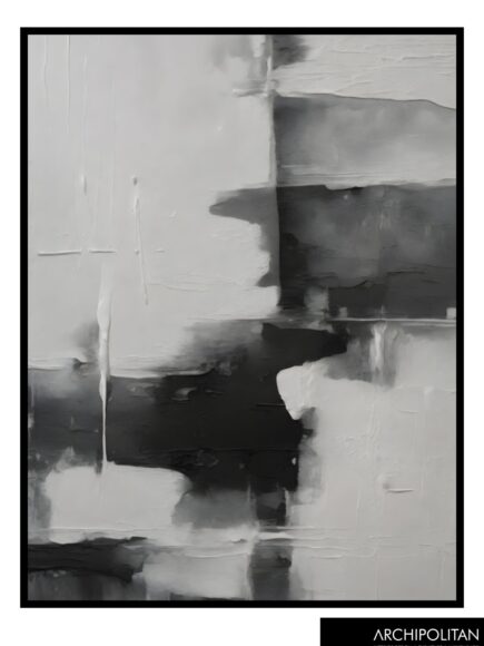 Framed Canvas Print - Black And Grey Line Abstract 5