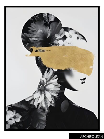 Framed Canvas Print - Botanical Woman With Gold