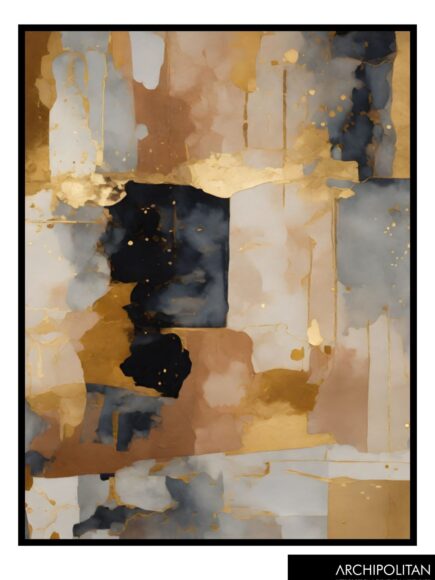 Framed Canvas Print - Brown, Blue & Gold Abstarct