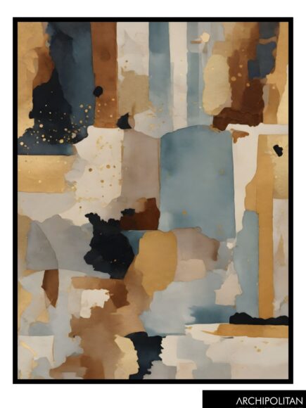 Framed Canvas Print - Abstract Blue & Gold - 7