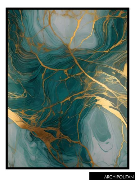 Framed Canvas Print - Green & Gold Marble
