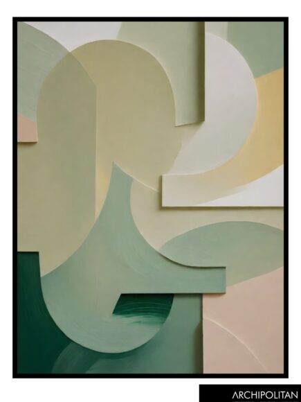 Framed Canvas Print - Green Salmon 3D Shapes 4