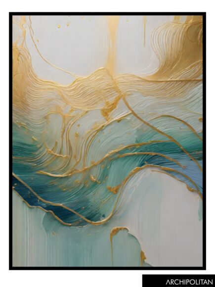 Framed Canvas Prints - Green Water Colour With Metallic 4