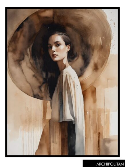 Framed Canvas Print - Hat Adorned Muse In Watercolour